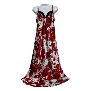 Jones New York Floral Red White Satin Slip Dress Med M Y2K Whimsygoth Fairy Boho